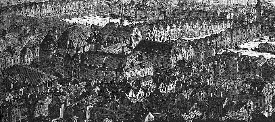 Hoffbauer, vue du quartier du Grand Châtelet au Moyen Age