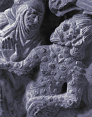 Job frappé de lèpre. Sculpture romane, Pampelune